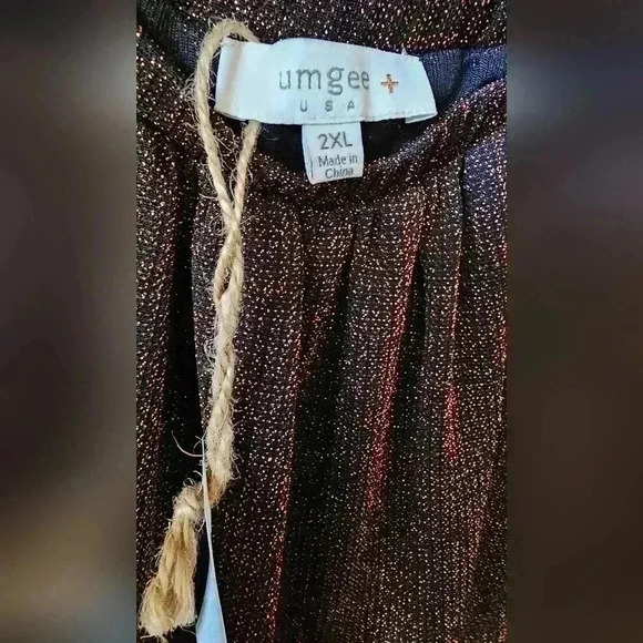 Y2k Umgee Black & Gold Off-the-Shoulder Ruffle Long Sleeve Top - Picture 6 of 8